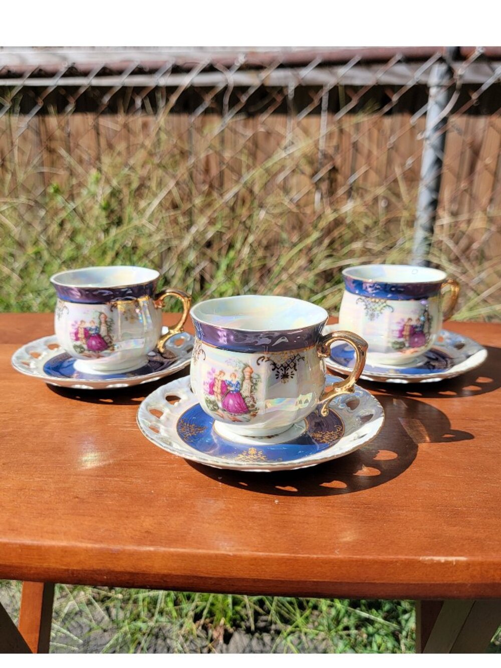 ₊˚⊹ Shibata China vintage Japanese iridecent lusterware porcelain teacups set ✧˚